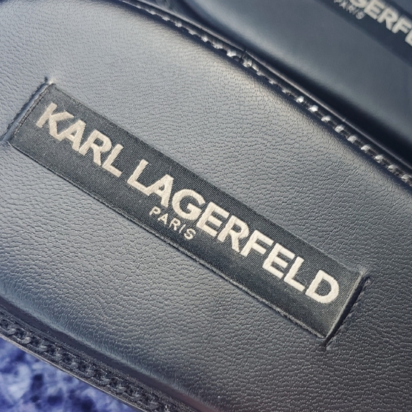 Karl Lagerfeld Elegant Black Slides Upper Leather Size 8.5 - Picture 2 of 16